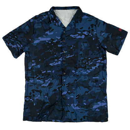 Midnight Blue Camo Boating Shirt With Button Closure