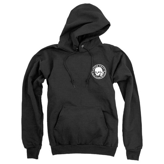 Cruise Coffin Skull with evil friends following behind in circle pullover hoodie